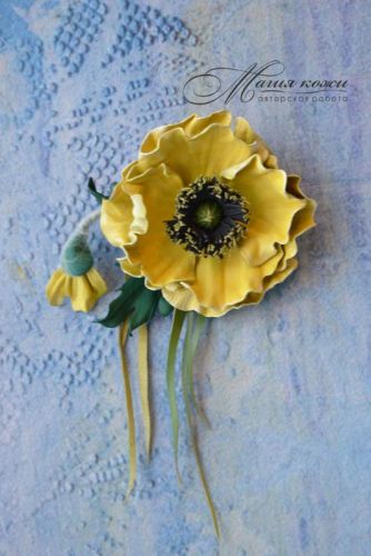 [Кожа] брошь Солнечный мак (Светлана Храмовских)