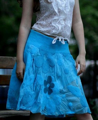 [Валяние] Летняя юбка-колокол. Шифон. Префельт .конспект (Снежана Костина)