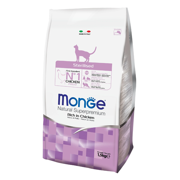 Сухой корм для стерилизованных кошек Monge Natural Superpremium Sterilised с курицей 1.5 кг