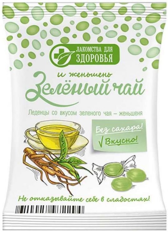 КАРАМЕЛЬ ЛЕДЕНЦОВАЯ 50 Г ВКУС ЗЕЛЕНЫЙ ЧАЙ/ЖЕНЬШЕНЬ БЕЗ САХАРА НА ИЗОМАЛЬТЕ