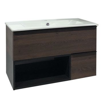 Тумба-умывальник Comforty  Франкфурт-90 дуб шоколадно-коричневый с раковиной  COMFORTY 90E черная матовая