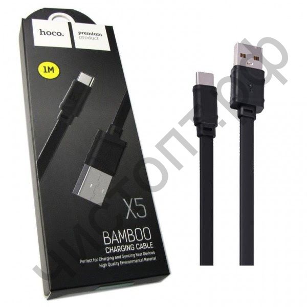Кабель USB - Type-C HOCO X5 Bamboo, 1.0м, плоский, 2.1A, силикон, чёрный