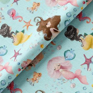 Хлопок Перкаль - Русалочки на голубом 50х37 limit