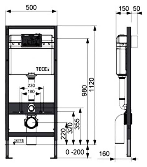 Инсталляция Tece TeceProfil K440921 для подвесного унитаза с кнопкой смыва ФОТО