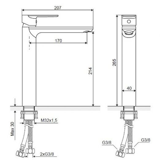 Смеситель для раковины Excellent Glad ARAC.1102CR схема 3