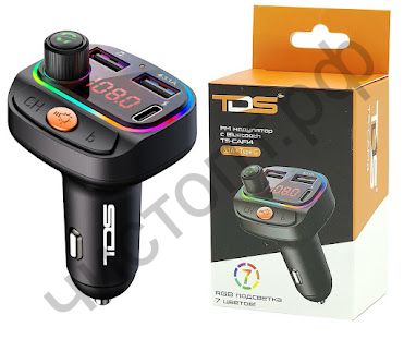 FM модулятор MP3 TS-CAF14 подсветка RGB (Bluetooth) 2 USB, один 3,1А + выход TYPE-C для зарядки