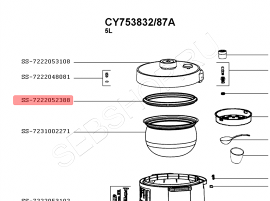 Прокладка (уплотнитель) крышки мультиварки TEFAL модели CY753832/87A   TURBO CUISINE  .  Артикул SS-7222052388.