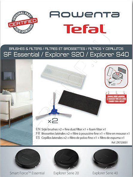 Комплект  фильтров и 2 боковые щётки робота-пылесоса TEFAL EXPLORER SERIE 20, SERIE 40, SERIE 50  моделей RG72..., RG73... Артикул ZR720001.