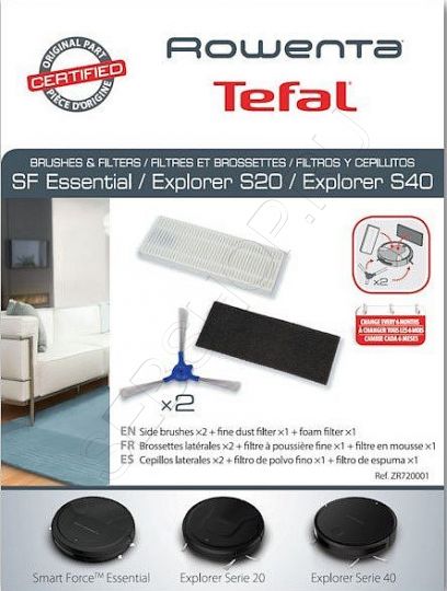 Комплект  фильтров и 2 боковые щётки робота-пылесоса TEFAL EXPLORER SERIE 20, SERIE 40, SERIE 50  моделей RG72..., RG73... Артикул ZR720001.