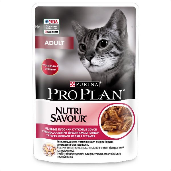 Влажный корм для кошек Pro Plan NutriSavour Adult кусочки в соусе с уткой