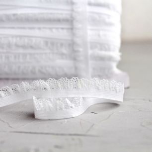 Тесьма кружевная мягкая ажурная на резинке, белая,  12 мм, 1м