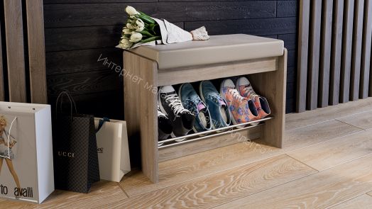 Тумба для обуви «Тайм» тип 1 (Дуб Сонома трюфель/Кожзам бежевый)