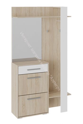 Вешалка комбинированная с крючками и зеркалом «Нуар» тип 1 (Дуб Сонома/Белый ясень)