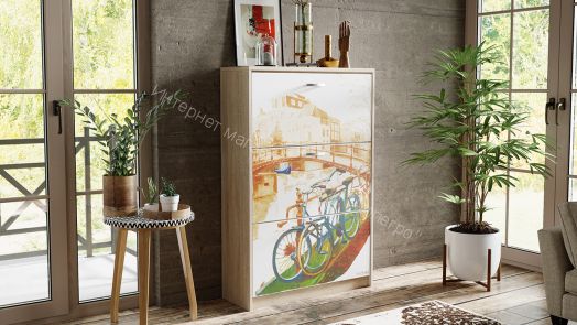 Тумба для обуви Т1 исп. 2 (Дуб сонома/Белый (с РИСУНКОМ))