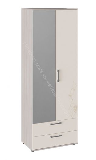 Шкаф комбинированный «Марта» (Ясень шимо/Сатин матовый с рисунком)