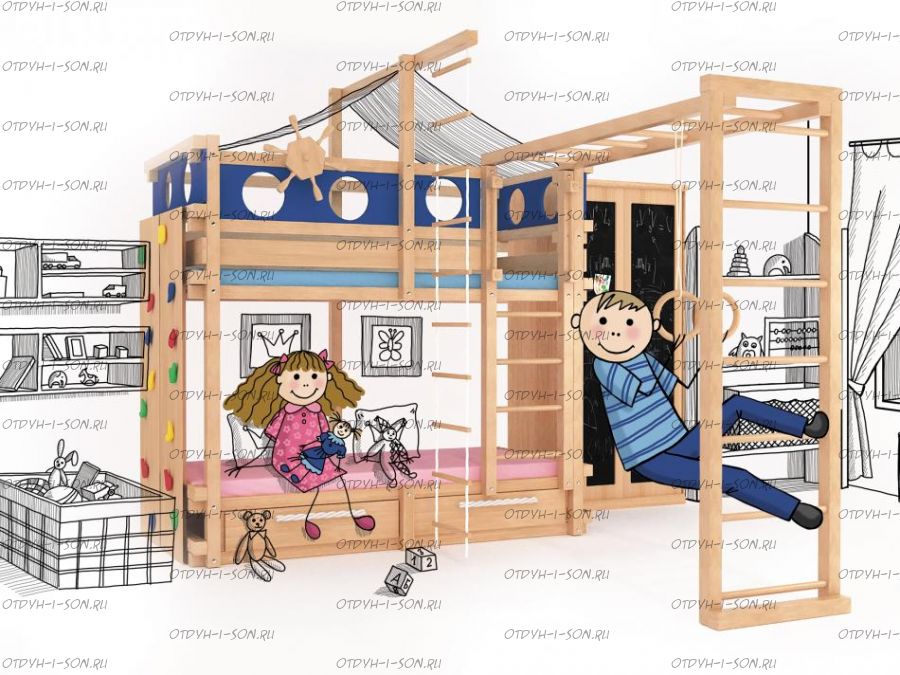 Кровать двухъярусная Пиратский корабль массив №ДИ