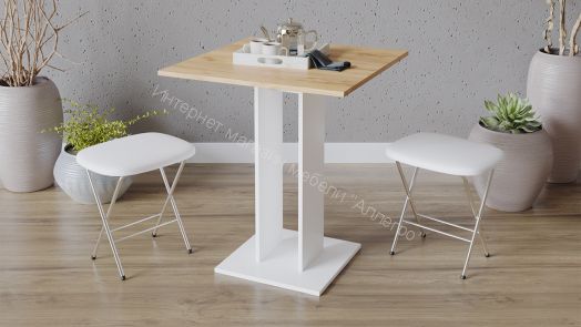 Стол обеденный «Анкона» Тип 1 650х650 Белый/Дуб Крафт золотой