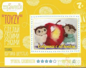 Набор TOYZY "Совушки с яблоком" - картина из шерсти, формат А3