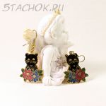 Серьги клуазоне "Персидский котенок в цветах" (Китай-Тайвань)