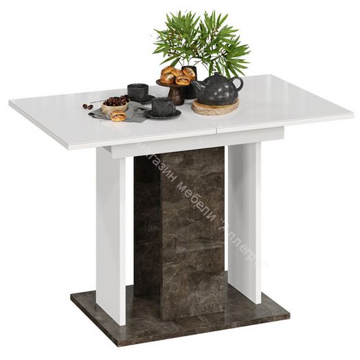 Стол раздвижной «Кёльн» Тип 1 (Ателье темный/Белый/Стекло белый глянец)