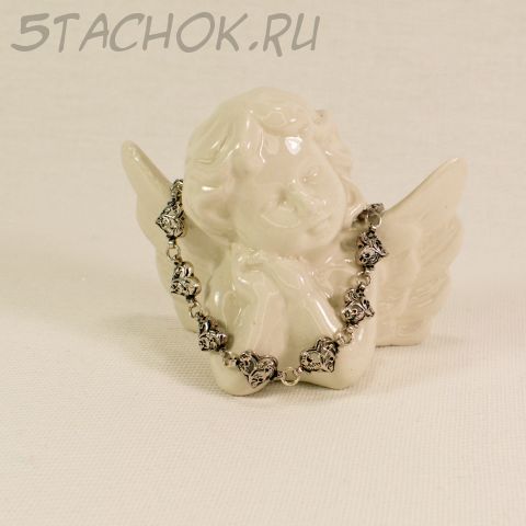 Серебряный браслет "Сердечки" черненое серебро 925 (США)