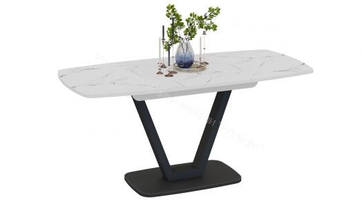 Стол обеденный «Сингапур» Тип 1 (Черный муар/Стекло белый мрамор)