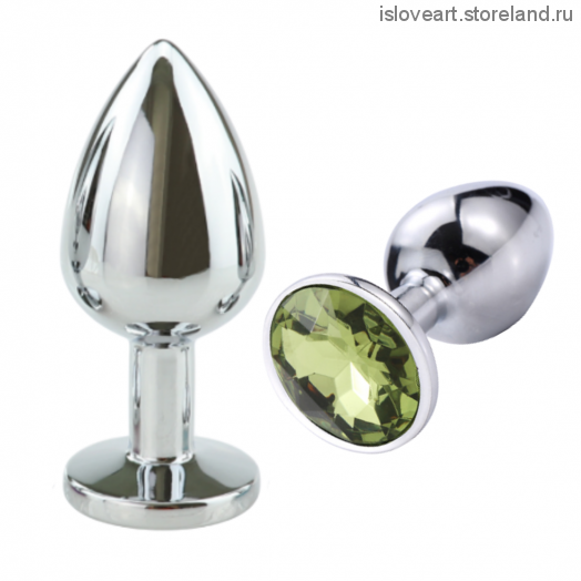 SILVER PLUG LARGE (втулка анальная)  металл L 95 мм, D 41 мм цвет кристалла светло зелёный