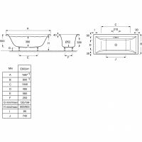 Прямоугольная акриловая ванна Jacob Delafon Evok E603 схема 4