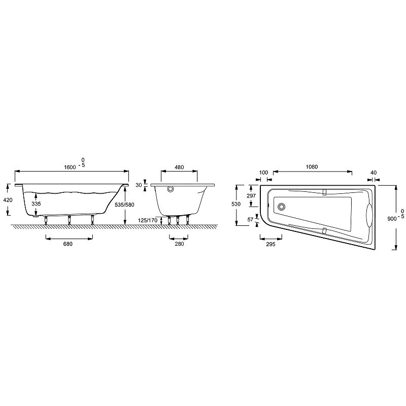 Угловая асимметричная ванна Jacob Delafon Odeon Up 160x90 R E6081RU-00 ФОТО