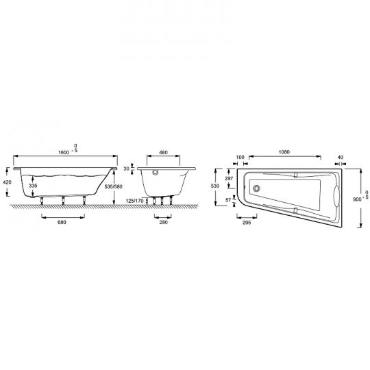 Угловая асимметричная ванна Jacob Delafon Odeon Up 160x90 R E6081RU-00 ФОТО