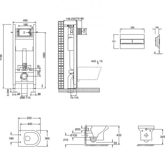 Комплект унитаза с инсталляцией Jacob Delafon Elite E21755RU-00 с сиденьем soft-close схема 9