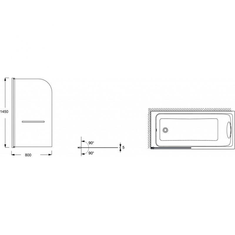 Шторка на ванну Jacob Delafon Odeon Up 80x145 E4932-GA профиль Хром стекло прозрачное схема 5