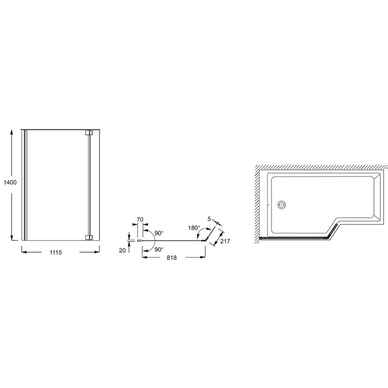 Шторка на ванну Jacob Delafon Bain Douche Neo 112x140 E4930-GA профиль Хром стекло прозрачное схема 3