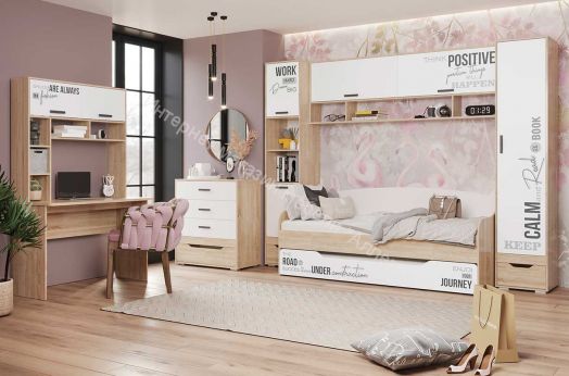 Кровать софа выдвижная "Джуниор" (Белый/Дуб сонома)