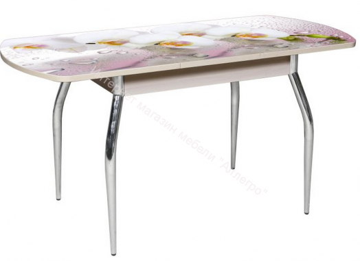 Стол раздвижной "Грация" (1,45) Беленый дуб/Фотопечать Орхидея розовая