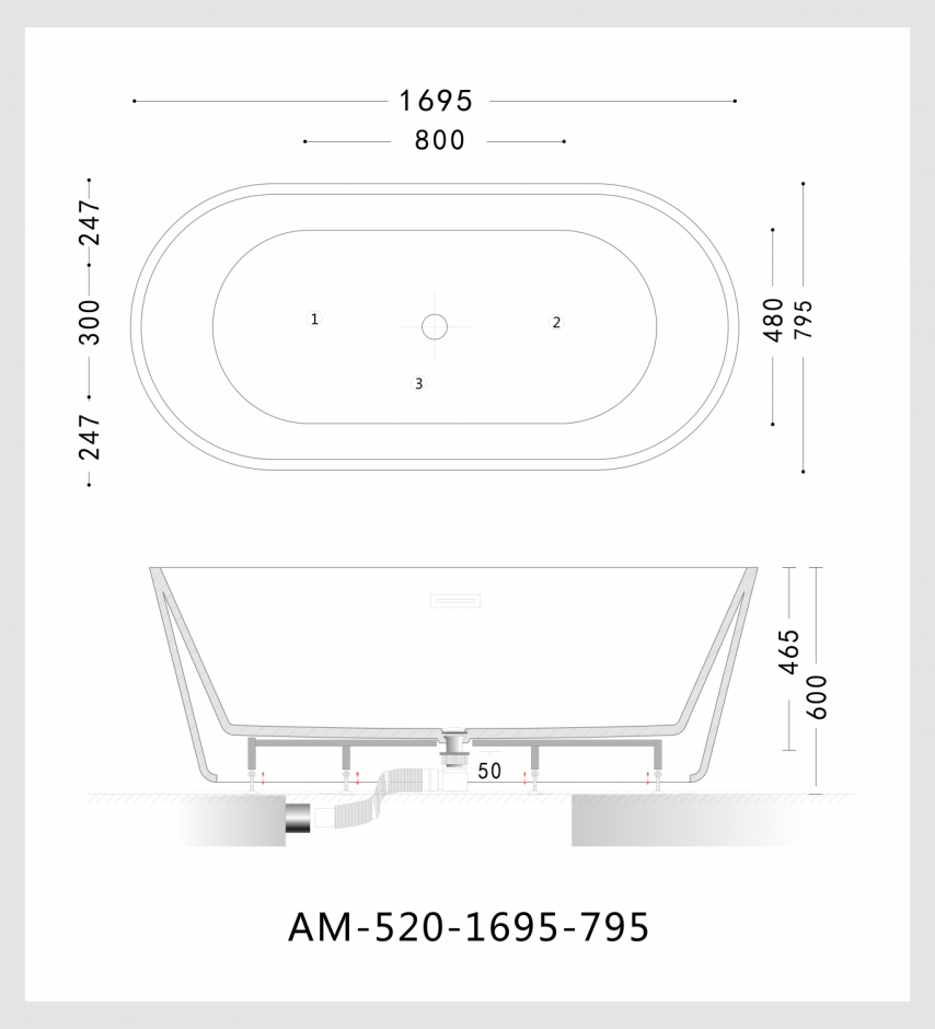 Ванна из литьевого акрила ARTMAX AM-520-1695-795 ФОТО