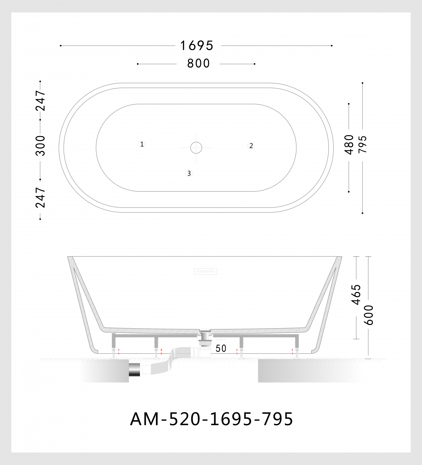 Ванна из литьевого акрила ARTMAX AM-520-1695-795 схема 5