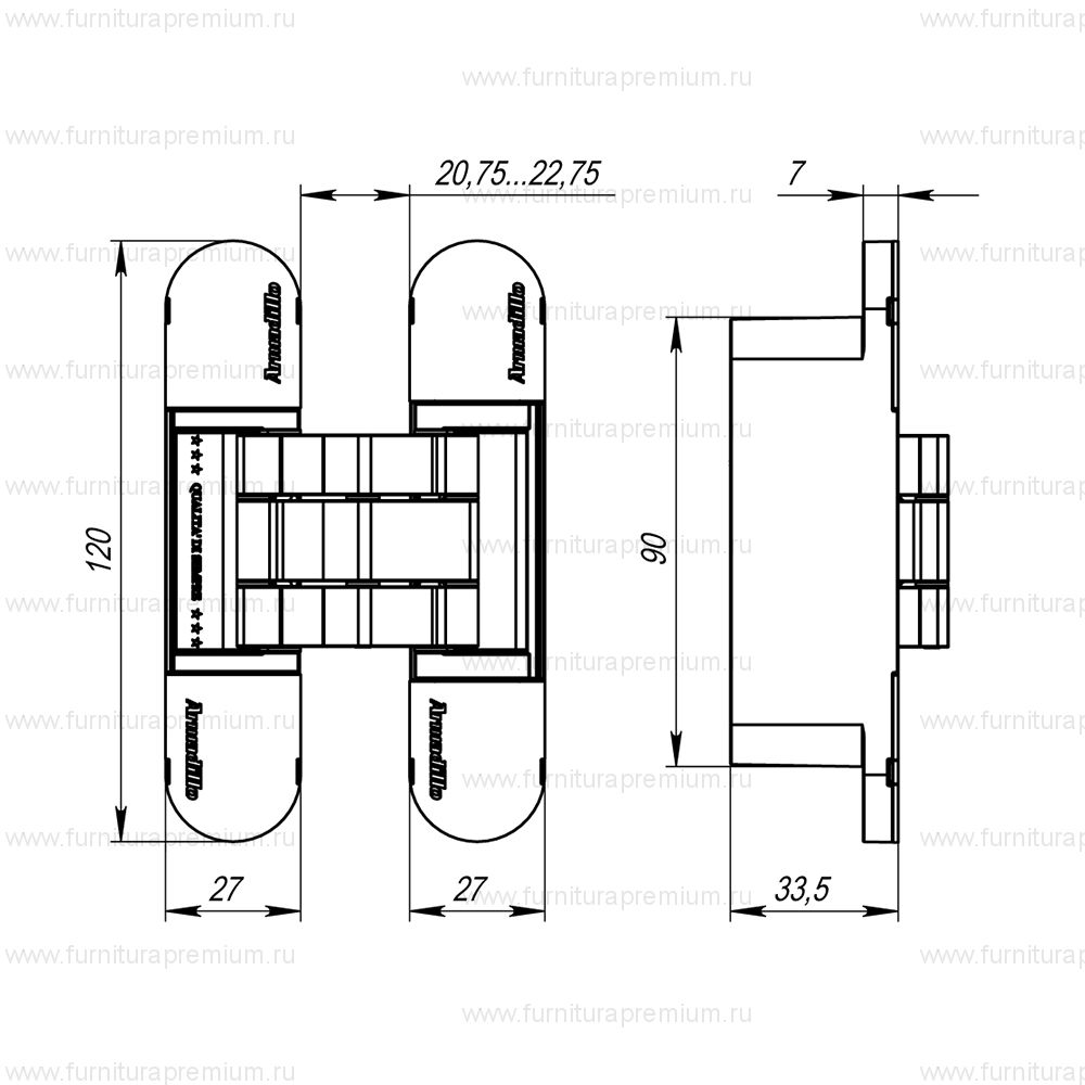 Скрытая петля Armadillo U3D7000 Tech для дверей до 60 кг