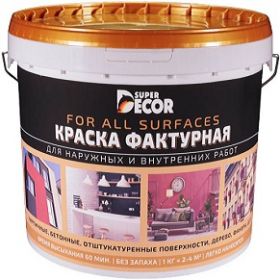 Краска Фактурная Super Decor 12кг Декоративная, Текстурная для Внутренних и Наружных Работ, Белая / Супер Декор