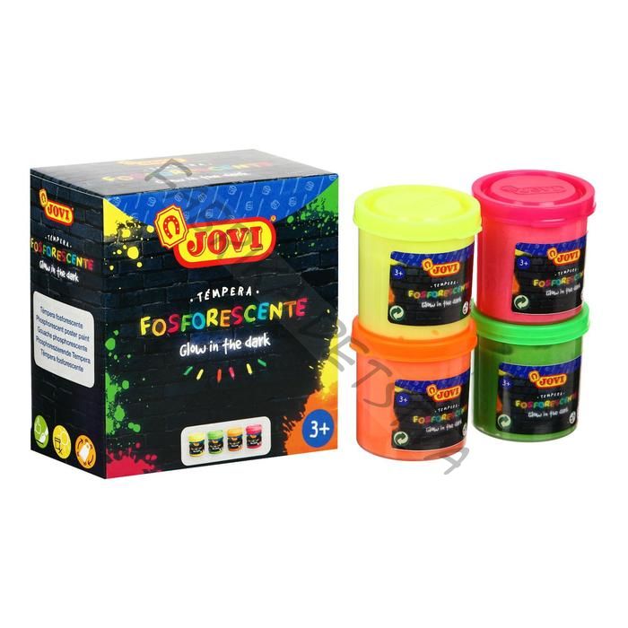 Гуашь 4 цвета х 55 мл, JOVI, светящаяся в темноте, в картонной коробке