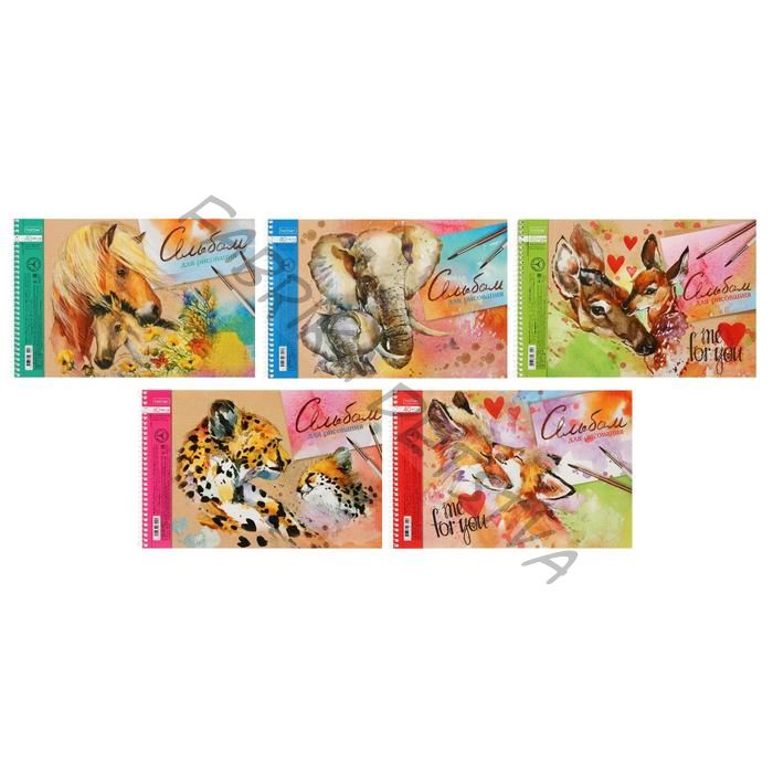 Альбом для рисования А4, 40 листов на гребне «Мамы и малыши» , обложка мелованный картон, тиснение, блок 100 г/м2, перфорация на отрыв, МИКС