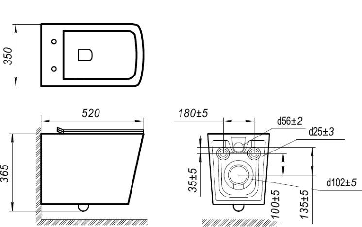 Безободковый подвесной унитаз Art&Max PLATINO AM9321CHR схема 4