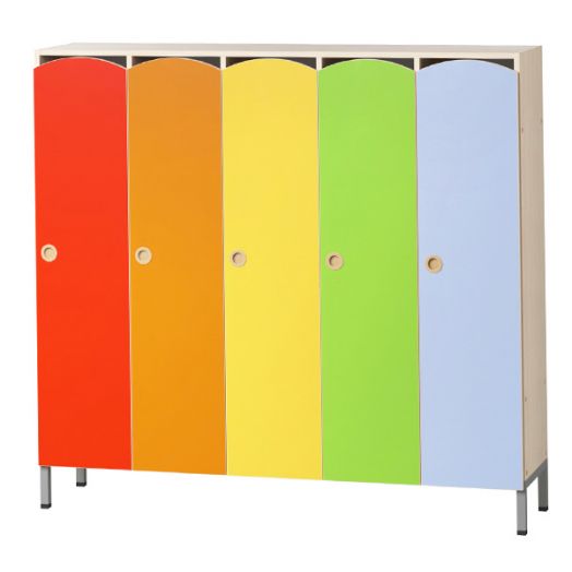 РСН-014 Шкаф детский для одежды с перфорированными полками 5 секций (Цветные фасады)