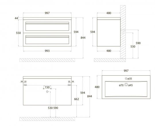 Подвесная тумба под раковину Art&Max PLATINO AM-Platino-1000-2C-SO 100х48 схема 10