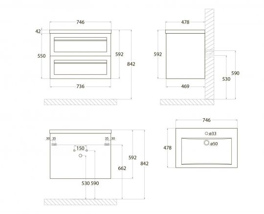 Подвесная тумба Art&Max PLATINO под мебельную раковину AM-Platino-750-2C-SO 75х47 ФОТО