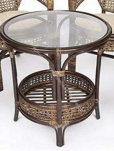 Комплект "PELANGI" 02/15 (стол со стеклом + 4 кресла) без подушек, ротанг, walnut (грецкий орех)