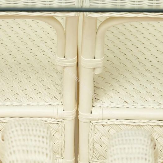 Комплект обеденный "ANDREA GRAND" (стол со стеклом+6 кресел+ подушки) TCH White (белый), Ткань рубчик, цвет кремовый