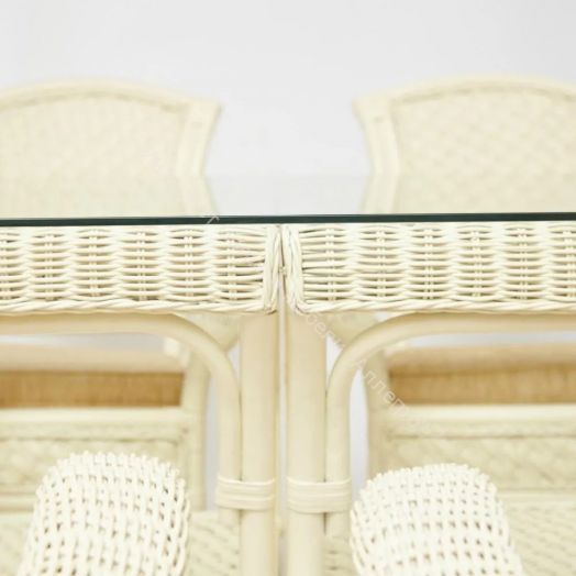 Комплект обеденный "ANDREA GRAND" (стол со стеклом+6 кресел+ подушки) TCH White (белый), Ткань рубчик, цвет кремовый