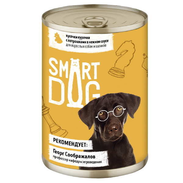 Влажный корм для собак Smart Dog кусочки в соусе с потрошками