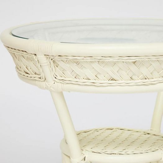 Комплект террасный ANDREA (стол кофейный со стеклом + 2 кресла + подушки) ротанг, TCH White (белый)